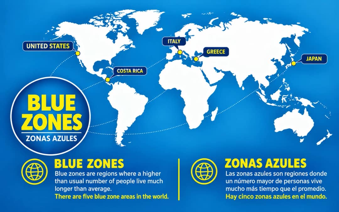 Mapa de las cinco Zonas Azules del mundo